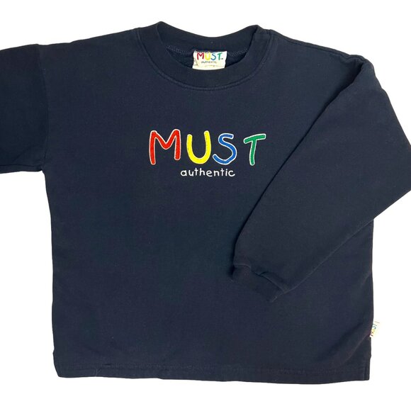 90s Vintage Kids Navy Blue Must Authentic Sweater Long Sleeve Shirt - Picture 1 of 8